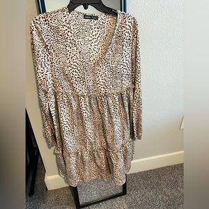 Shein Dalmatian Print Frill Trim Chiffon Smock Dress - Medium